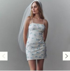 Nwt Bhldn Anthropologie White Blue Bow Dress Sz 6